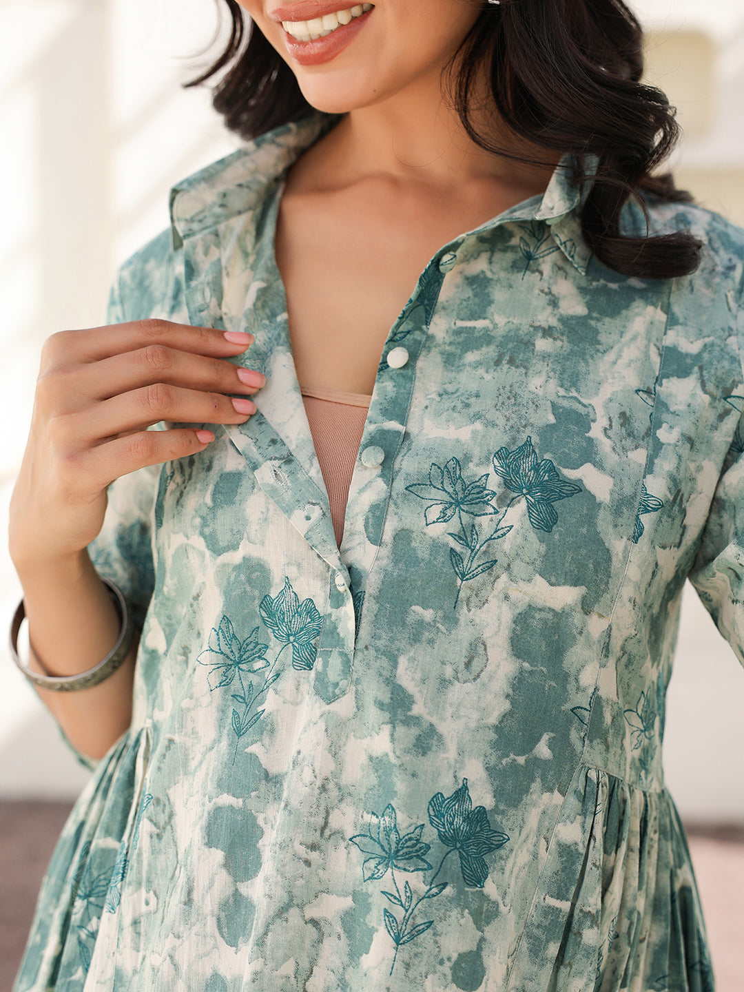 Sage Green Pure Cotton Tie-dye A-line Maternity Dress