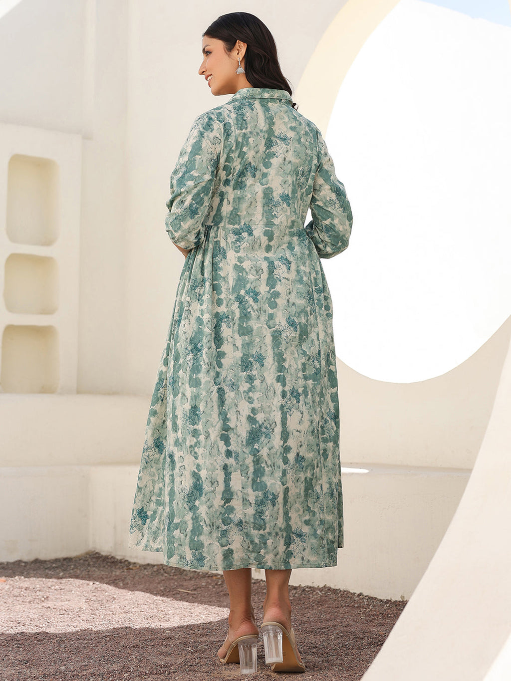 Sage Green Pure Cotton Tie-dye A-line Maternity Dress