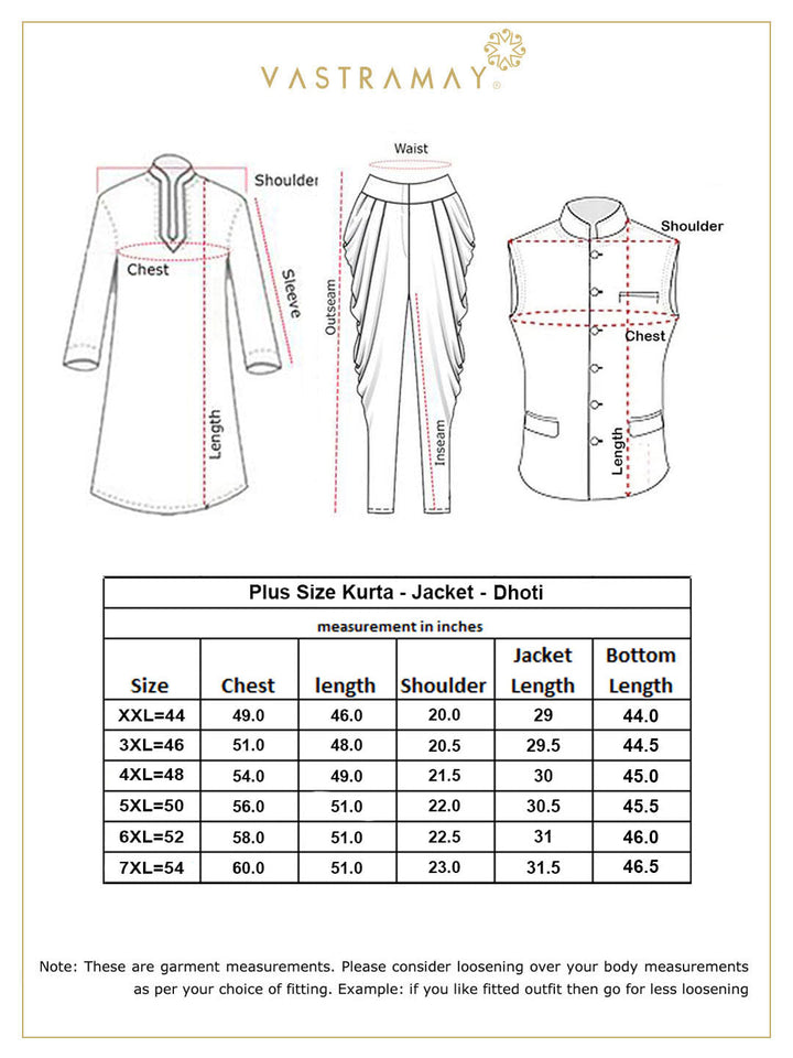 Plus Men's Maroon Nehru Jacket With Gold Kurta And Maroon Dhoti Set