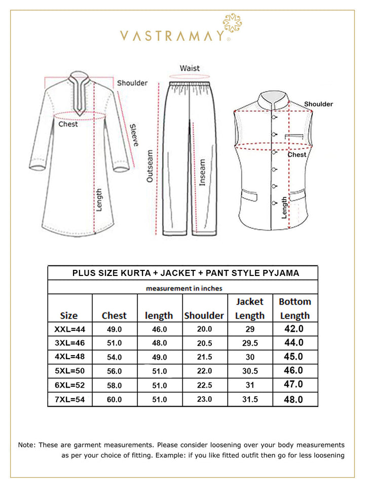 Men's Plus Size Beige Matka Silk Nehru Jacket With Cream Silk Blend Kurta Andpant Style Pyjama Set