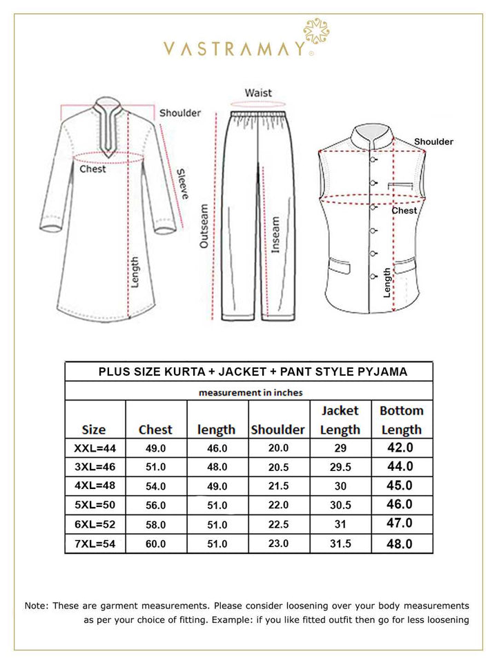 Plus Size Men's Gold Zari Weaved Kurta Pant Set