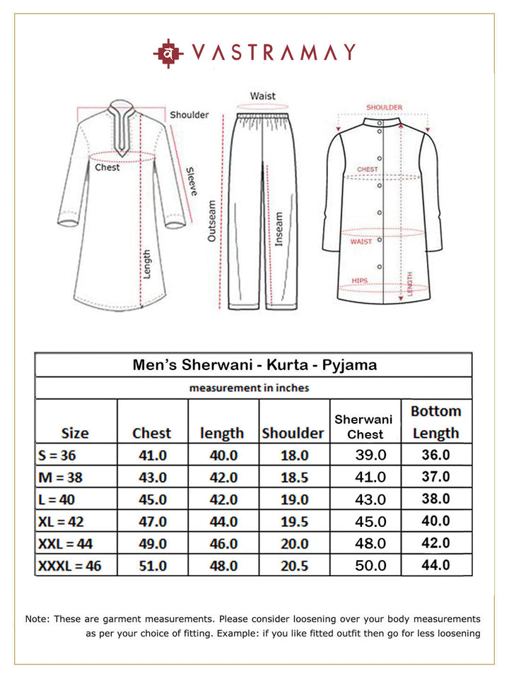 Men's Grey Jaccard Sherwani With Cream Kurta Pant Set