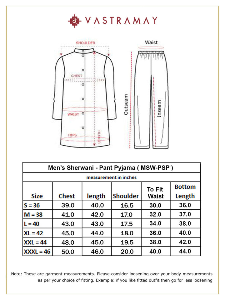 Men's Black Silk Blend Sherwani And Pyjama Set