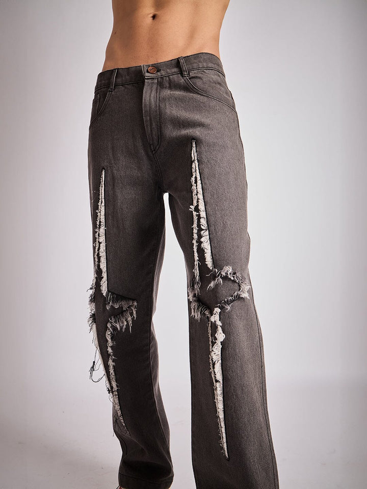 Black Y2K Patch Straight Fit Denim