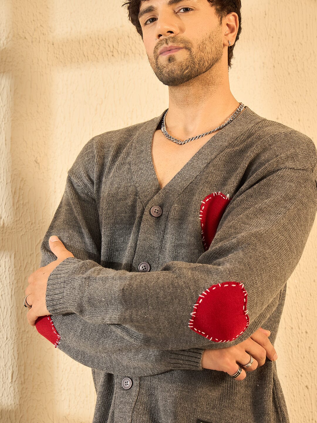 Charcoal Heart Knitted Cardigan