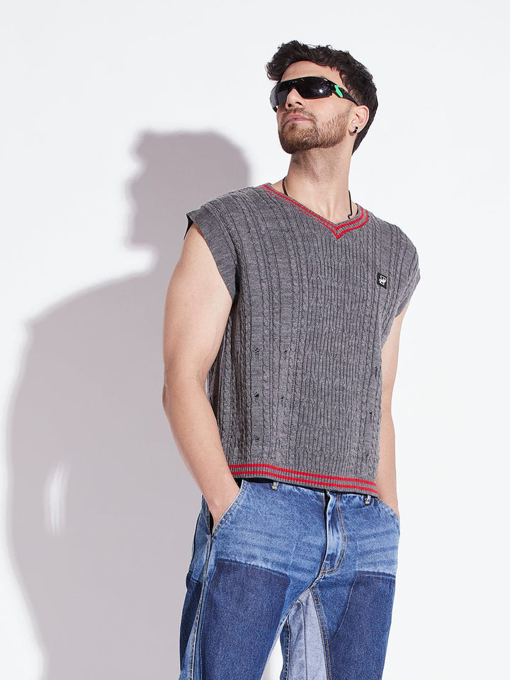 Charcoal Knitted Sleeveless Sweater