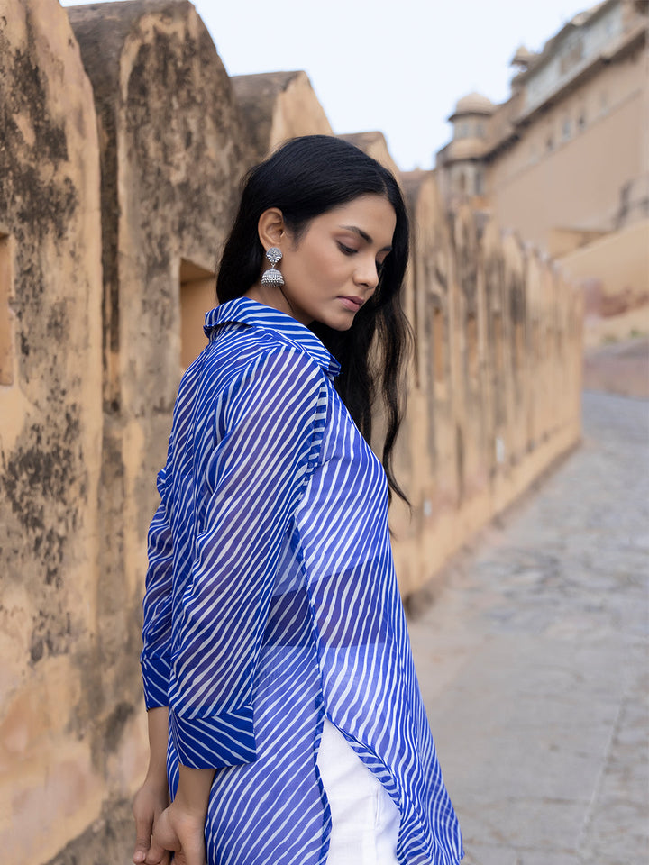 Monika Blue Leheriya Kurta Pants Set  - By Ragavi - qivii