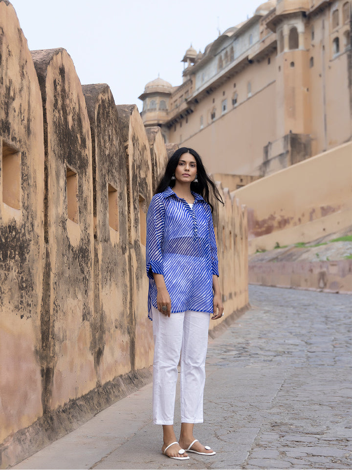 Monika Blue Leheriya Kurta Pants Set  - By Ragavi - qivii