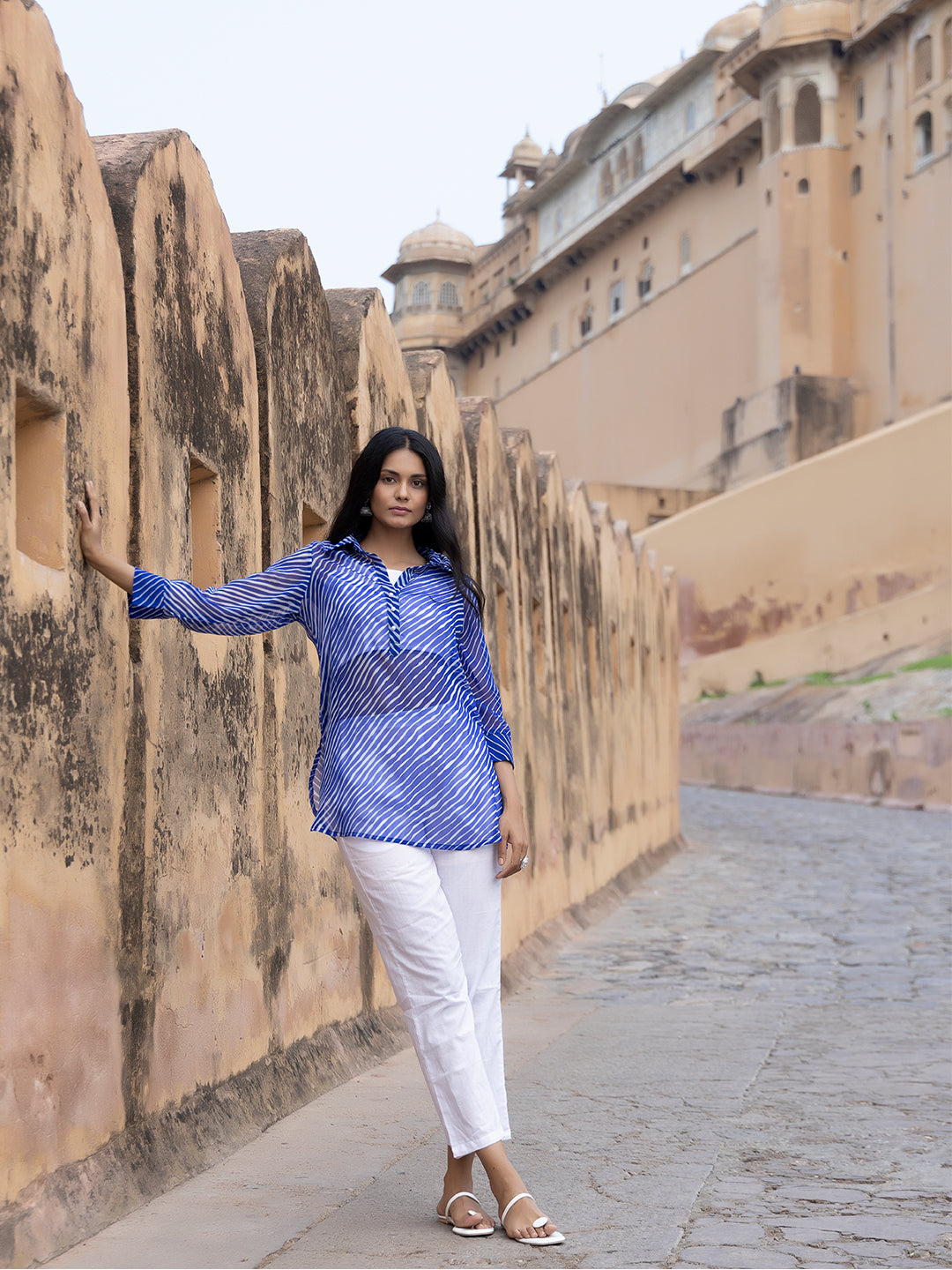 Monika Blue Leheriya Kurta Pants Set  - By Ragavi - qivii