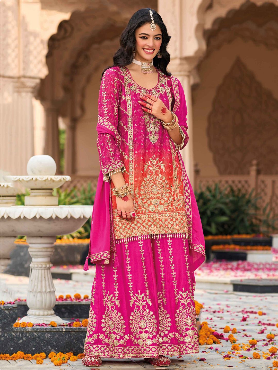 Luxurious mirror work, sequins, and zari embroidery masterpiece on short straight top