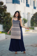 Navy Blue Georgette Sequence Embroidery Work Salwar Suit