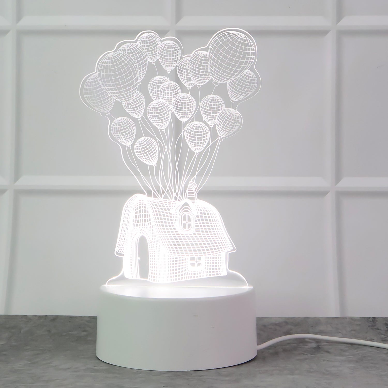3D Illusion Table Lamp – House and Balloons LED Night Light