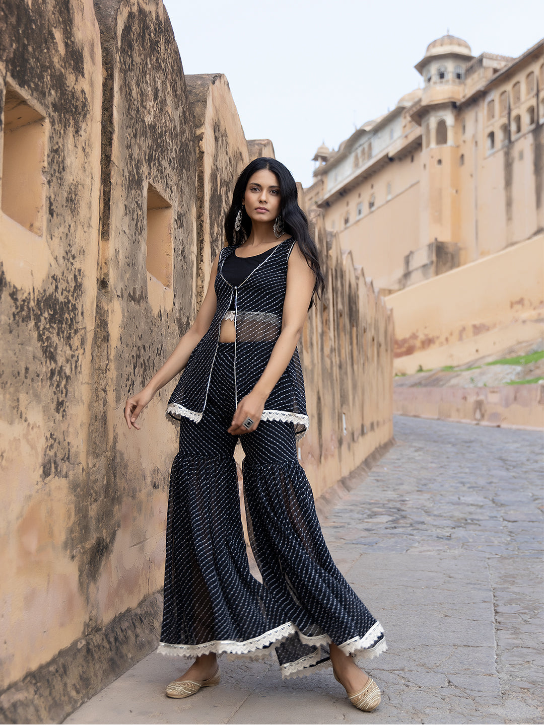 Nihira Black Leheriya Sharara Set  - By Ragavi - qivii