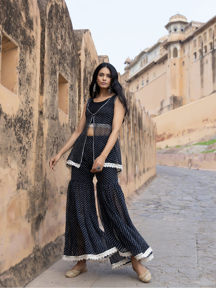 Nihira Black Leheriya Sharara Set  - By Ragavi - qivii