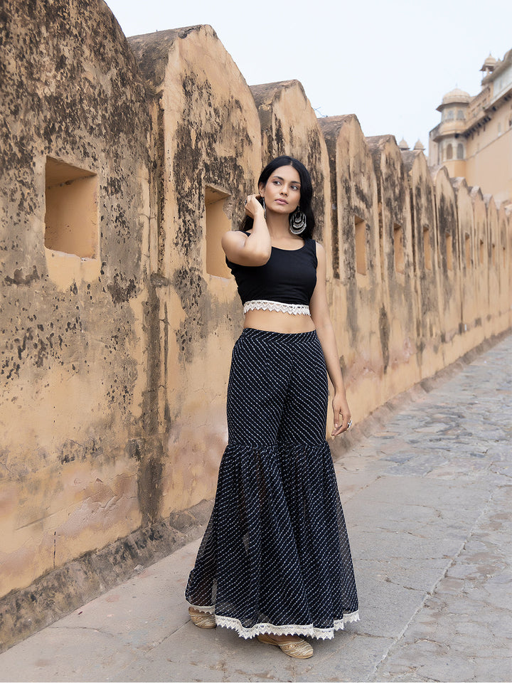 Nihira Black Leheriya Sharara Set  - By Ragavi - qivii