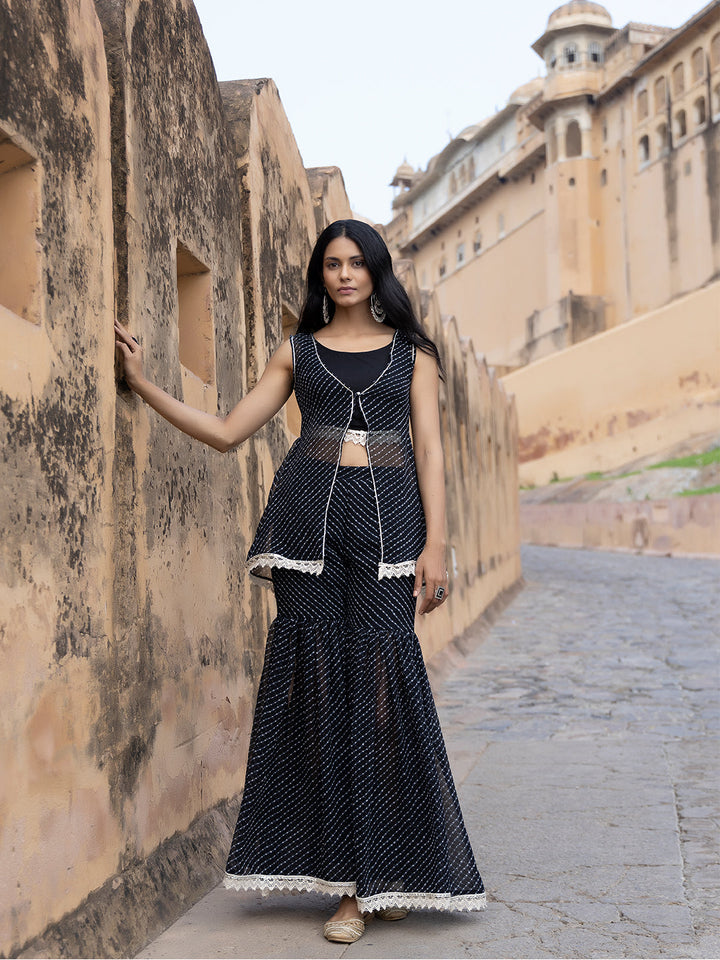 Nihira Black Leheriya Sharara Set  - By Ragavi - qivii