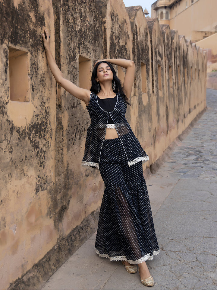 Nihira Black Leheriya Sharara Set  - By Ragavi - qivii