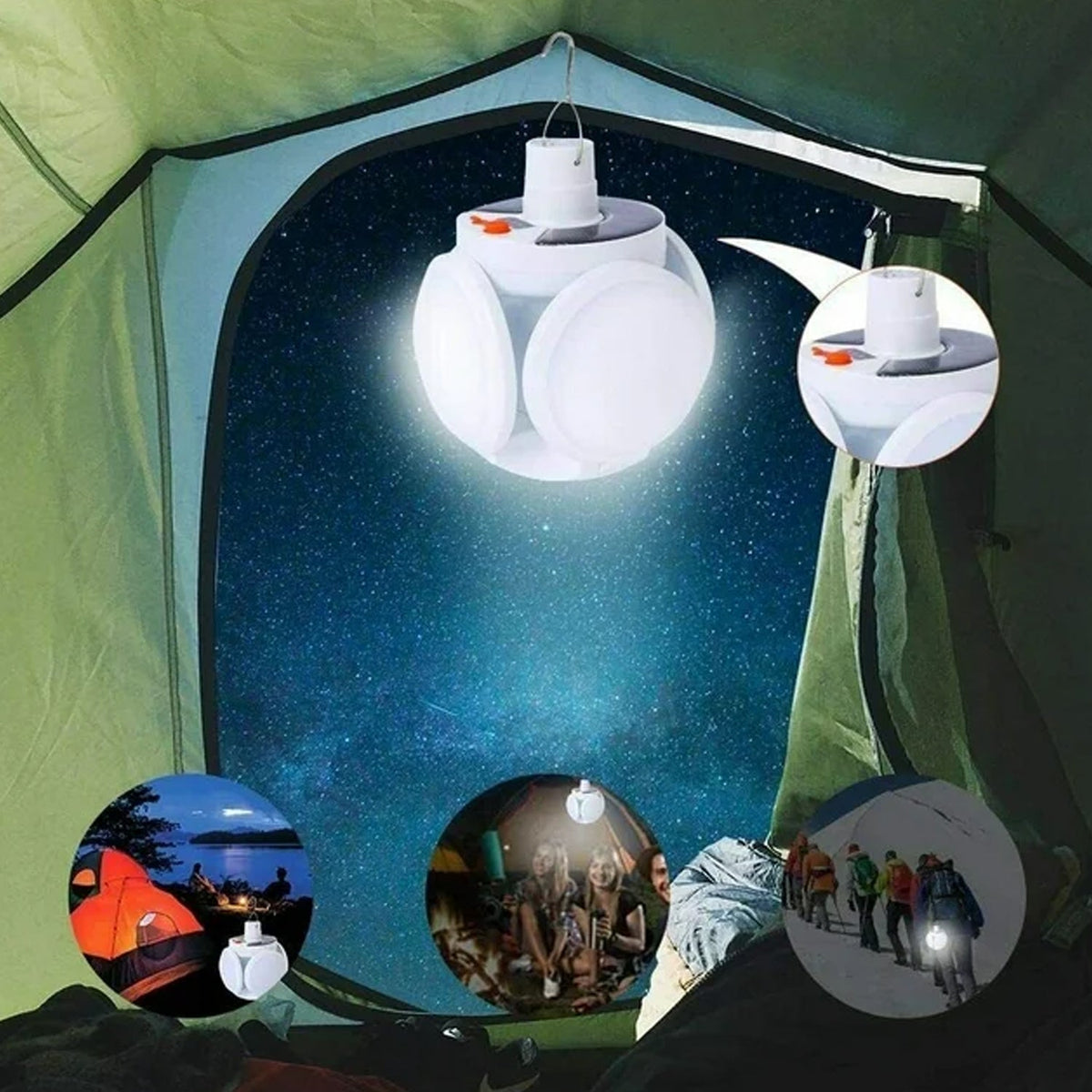 Multi-Functional Solar Camping Light – USB Rechargeable LED Lamp
