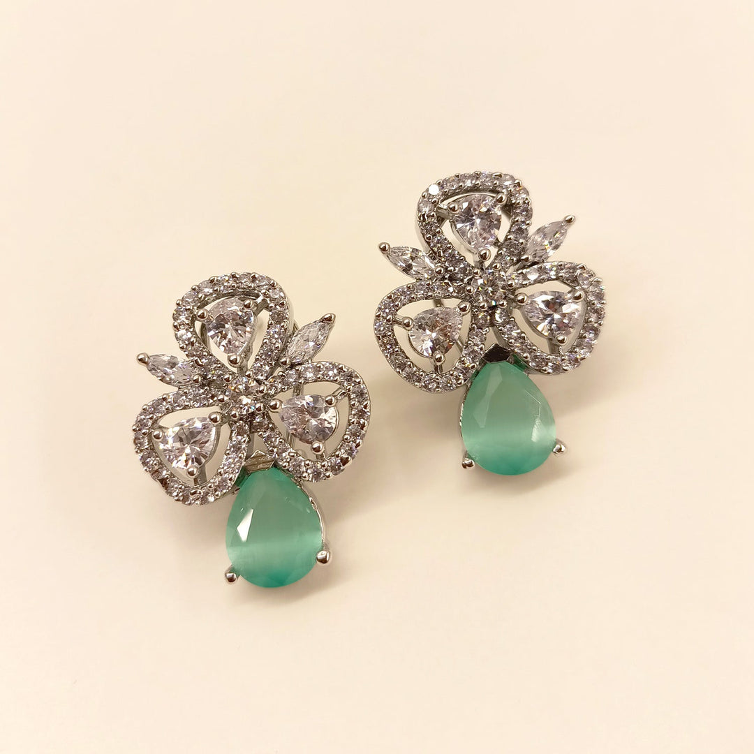 Stylish Silver Plated American Diamond Mint Green Tops with Semi Precious Stone
