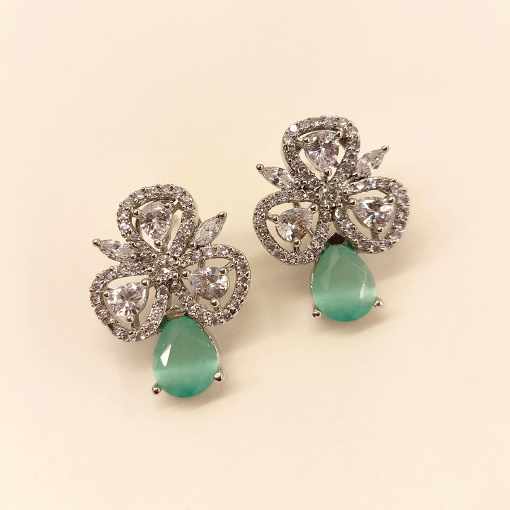 Stylish Silver Plated American Diamond Mint Green Tops with Semi Precious Stone
