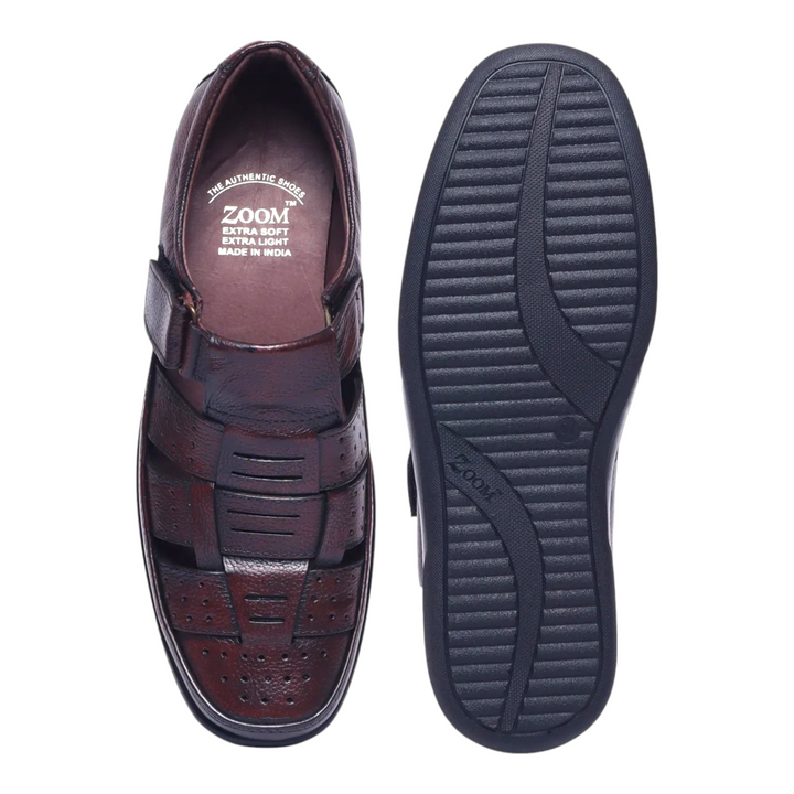 ZOOM D1217 BROWN Men's Sandals Roman Leather Shoes - qivii