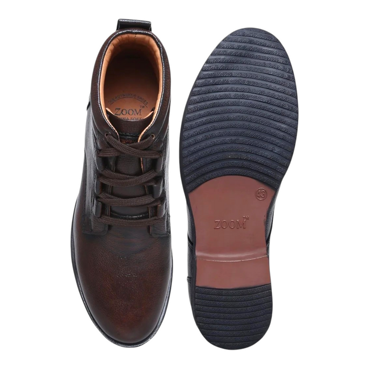 ZOOM D3571 BROWN High Ankle Leather Men's Casual Lace Up Shoes - qivii