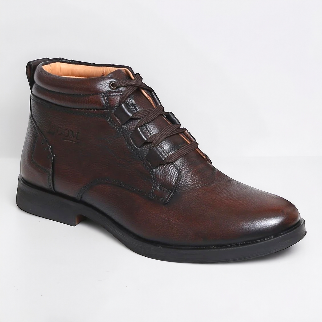 ZOOM D3571 BROWN High Ankle Leather Men's Casual Lace Up Shoes - qivii