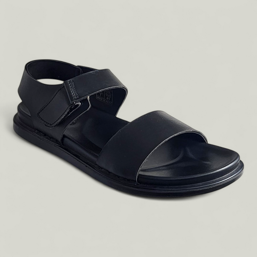 SKEROO 5002 BLACK Men's Leather Velcro Closer Sandal - qivii