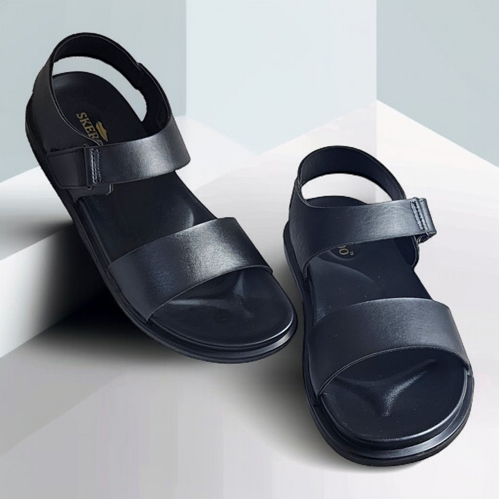 SKEROO 5002 BLACK Men's Leather Velcro Closer Sandal - qivii