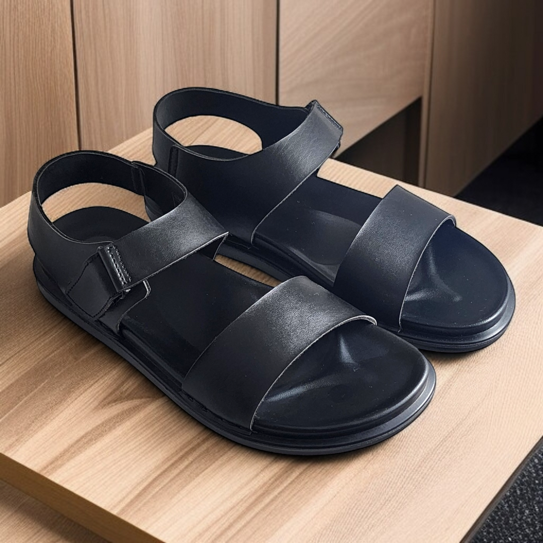 SKEROO 5002 BLACK Men's Leather Velcro Closer Sandal - qivii