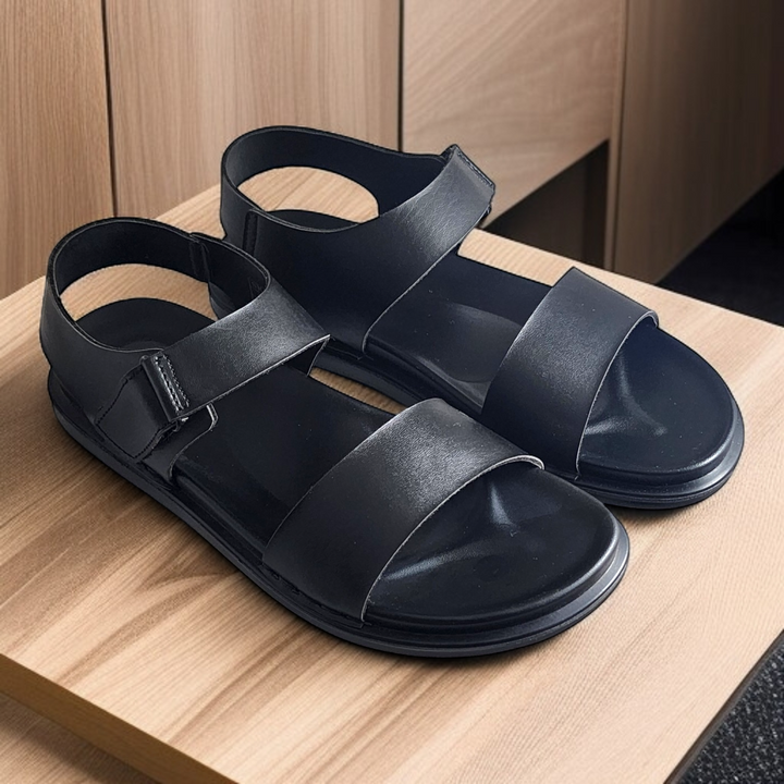 SKEROO 5002 BLACK Men's Leather Velcro Closer Sandal - qivii