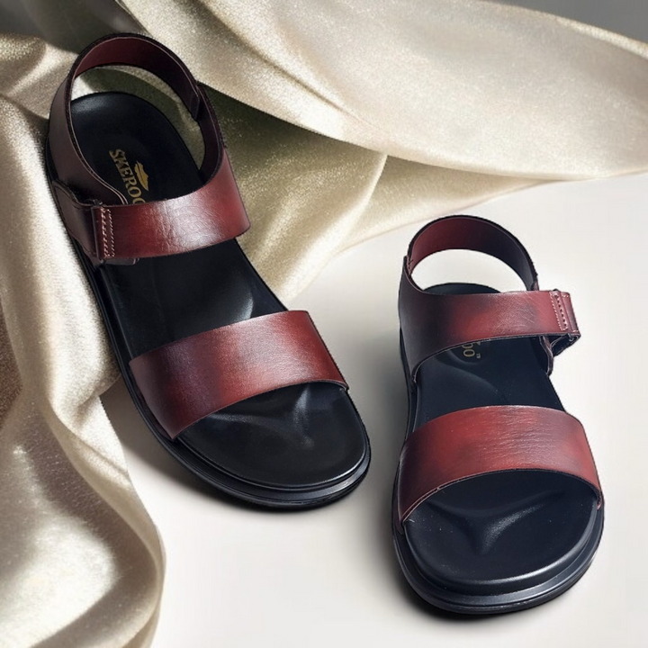 SKEROO 5002 BROWN Men's Leather Velcro Closer Sandal - qivii