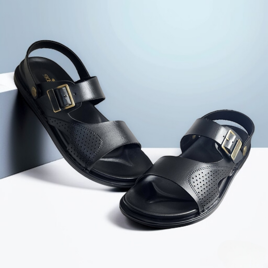 SKEROO 5004 BLACK Men's Leather Button Pack Sandal - qivii