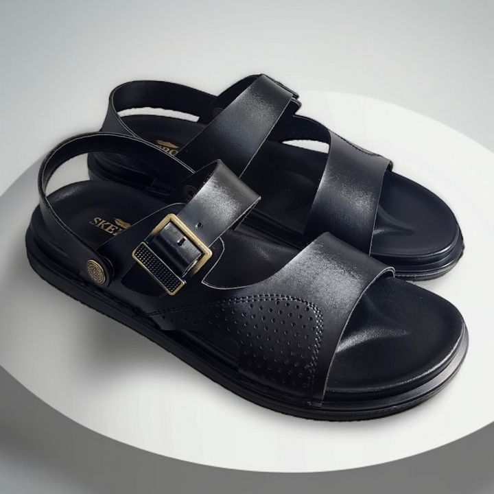 SKEROO 5004 BLACK Men's Leather Button Pack Sandal - qivii