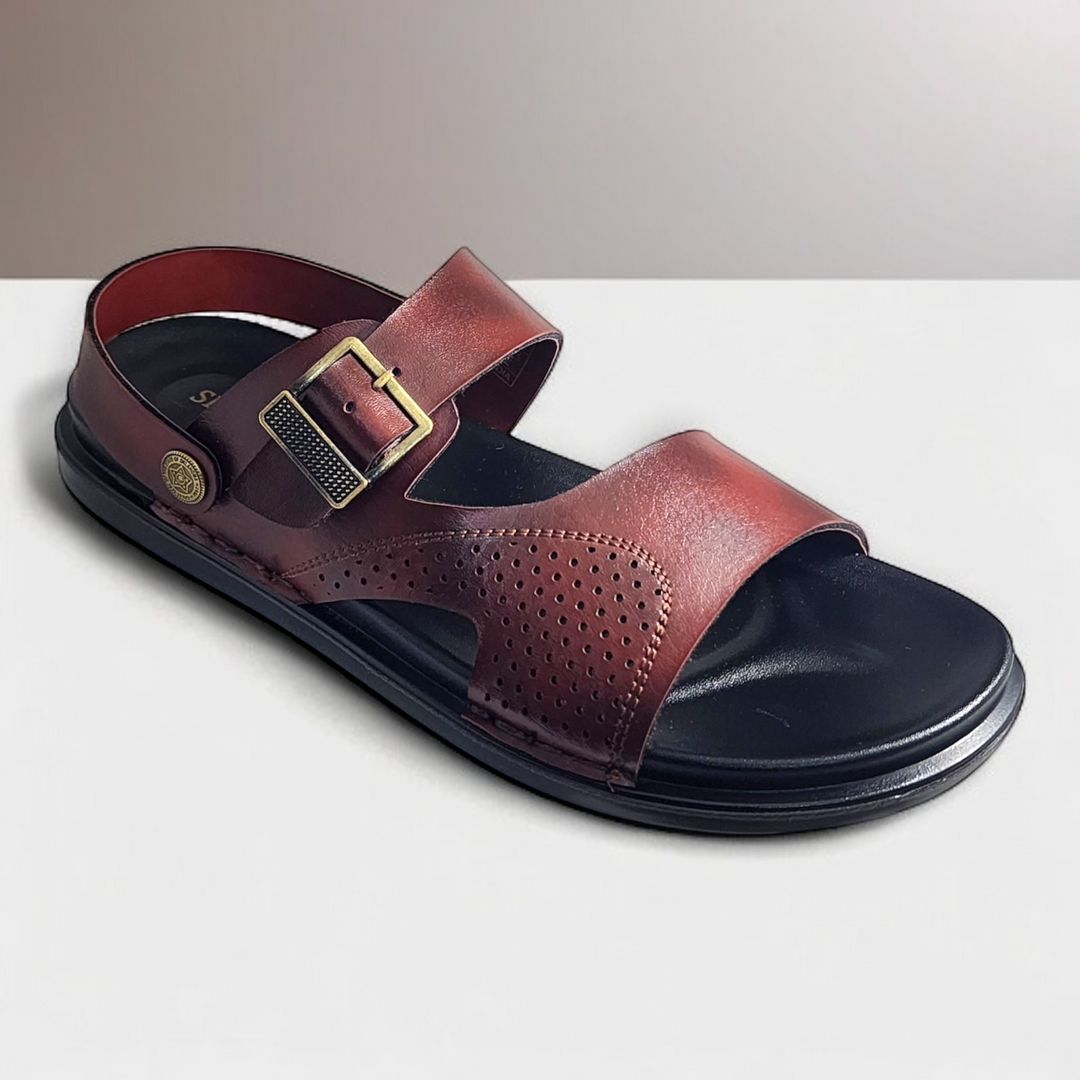 SKEROO 5004 BROWN Men's Leather Button Pack Sandal - qivii