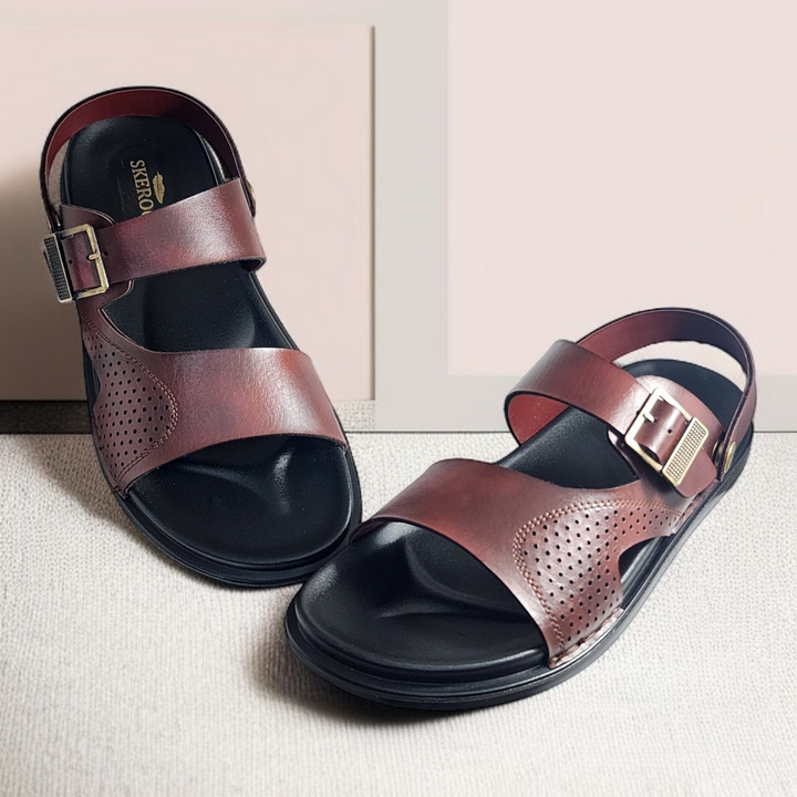 SKEROO 5004 BROWN Men's Leather Button Pack Sandal - qivii