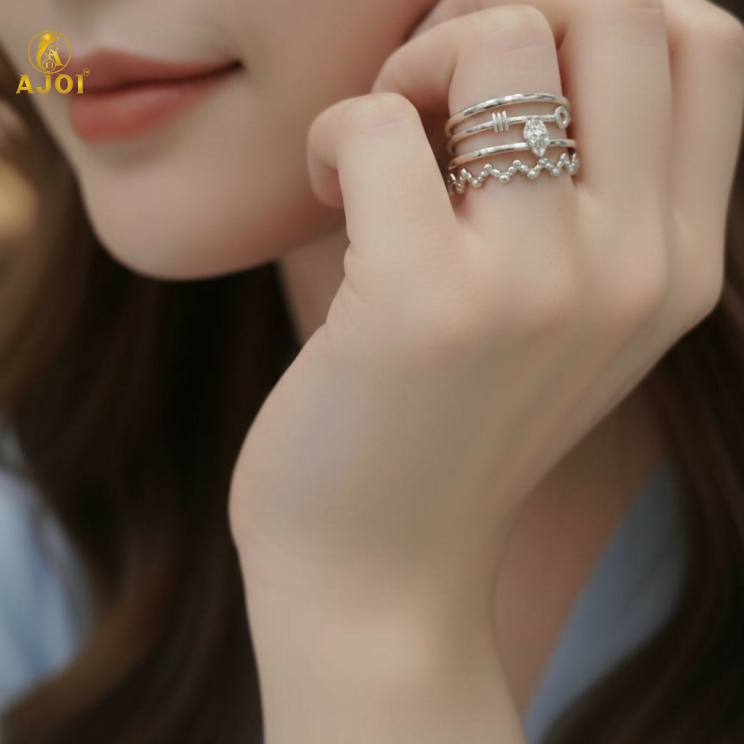 Modern Silver Stack Style Adjustable Ring