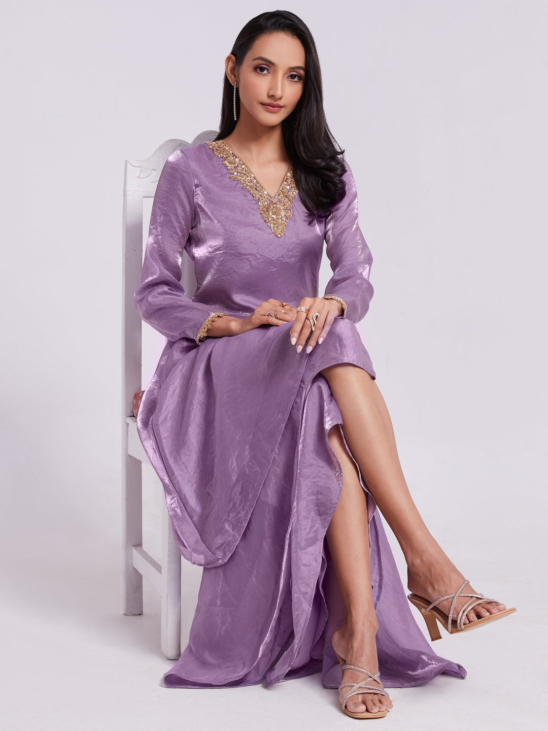 Stunning lilac organza designer kurta and palazzo set in sizes XS to XXL