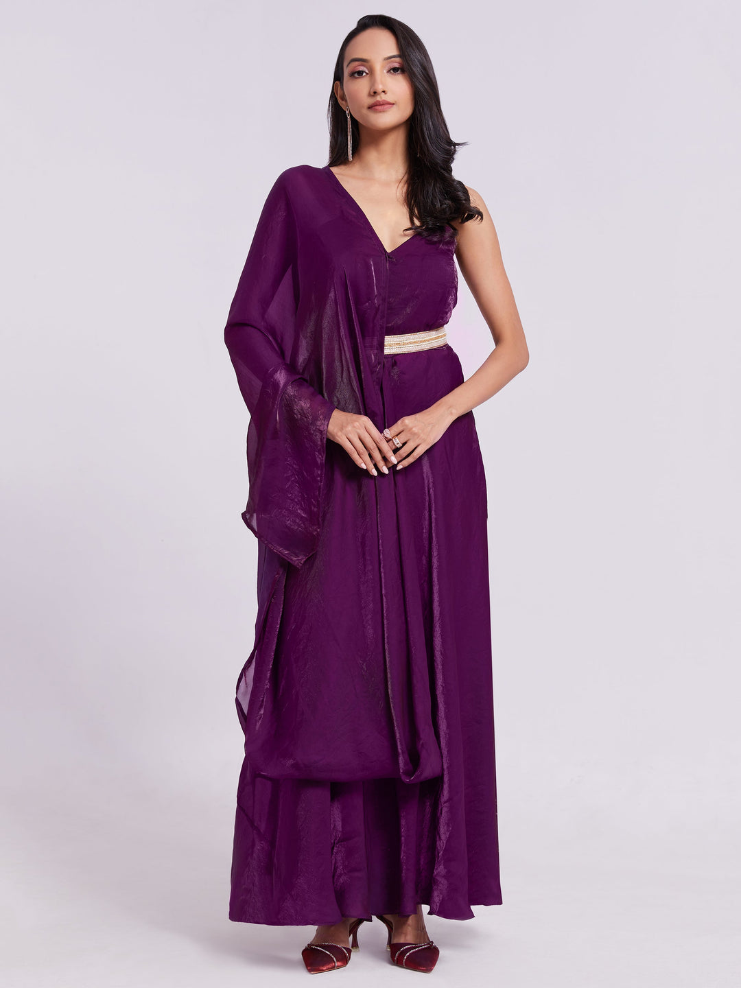 Outstanding Wine Organza Event Wear Gown With Dupatta - Elegant and Stylish Party Dress for Special Occasions