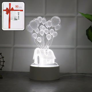 3D Illusion Table Lamp – House and Balloons LED Night Light