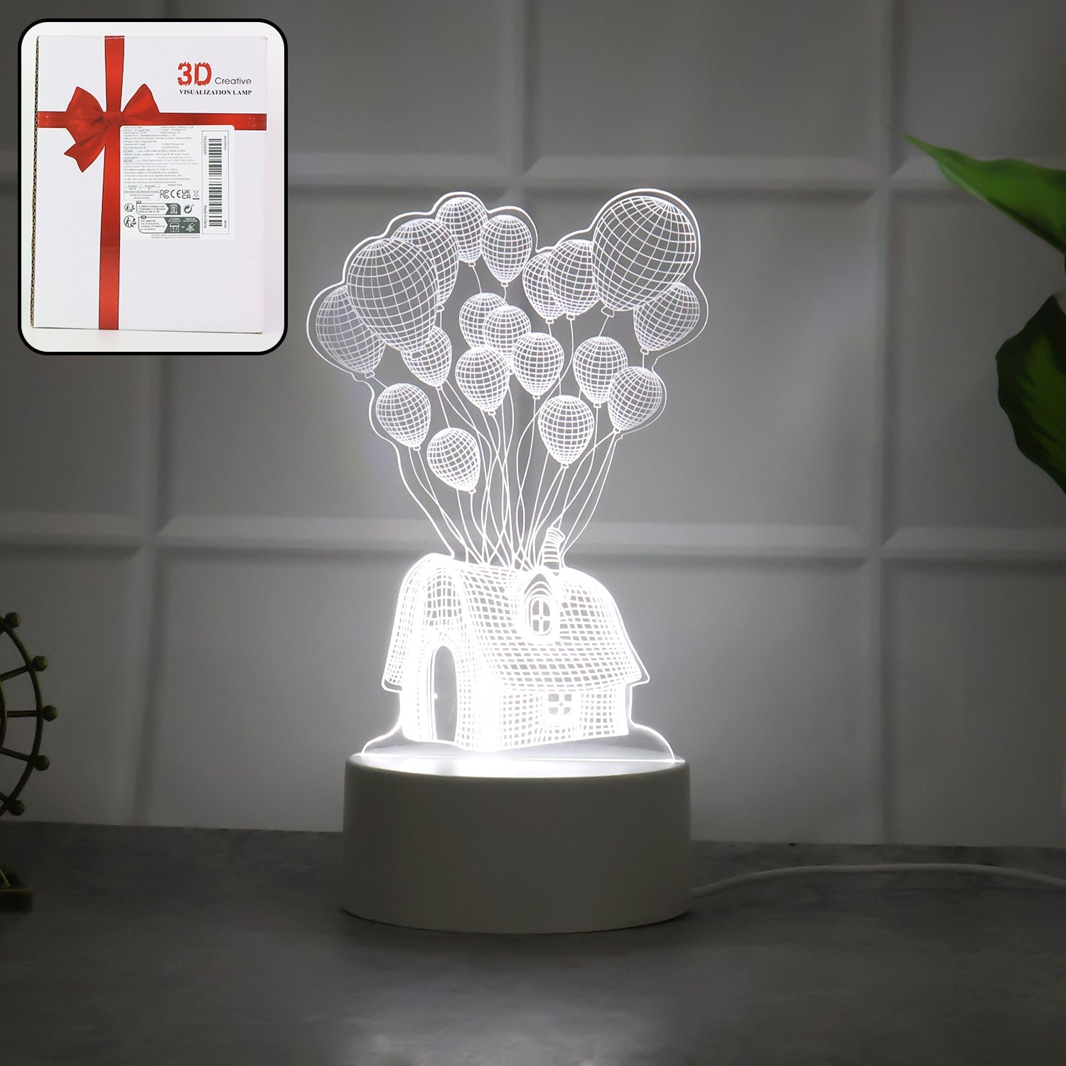 3D Illusion Table Lamp – House and Balloons LED Night Light