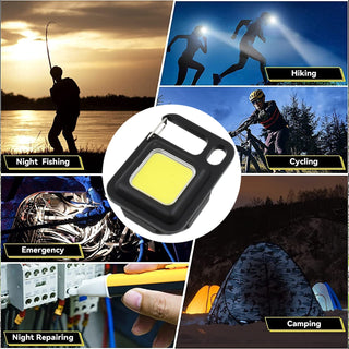 LED Mini Flashlight Keychain – Compact COB Work Light with Folding Bracket & Bottle Opener for Camping & Emergency Use