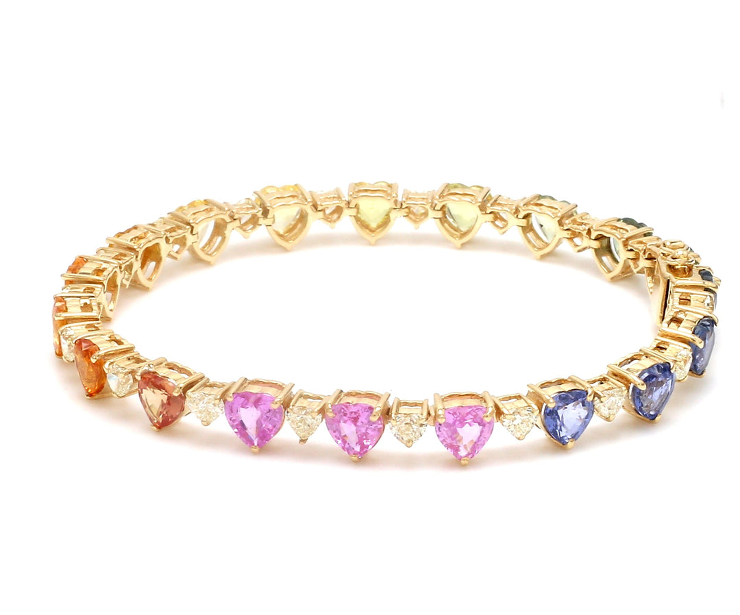 Rainbow Sapphire and Diamond Heart Bracelet - qivii