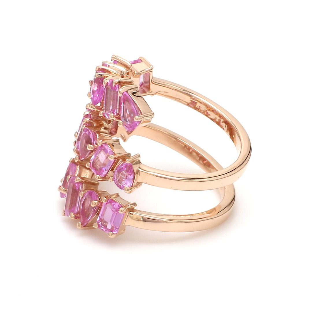 Pink Sapphire Mix Shape Spiral Ring - qivii