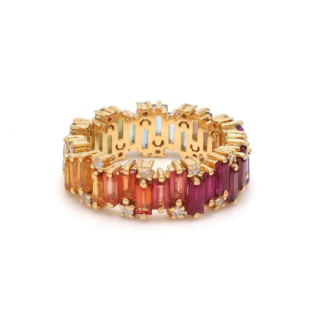 Rainbow Gemstone and Diamond Zig Zag Ring - qivii