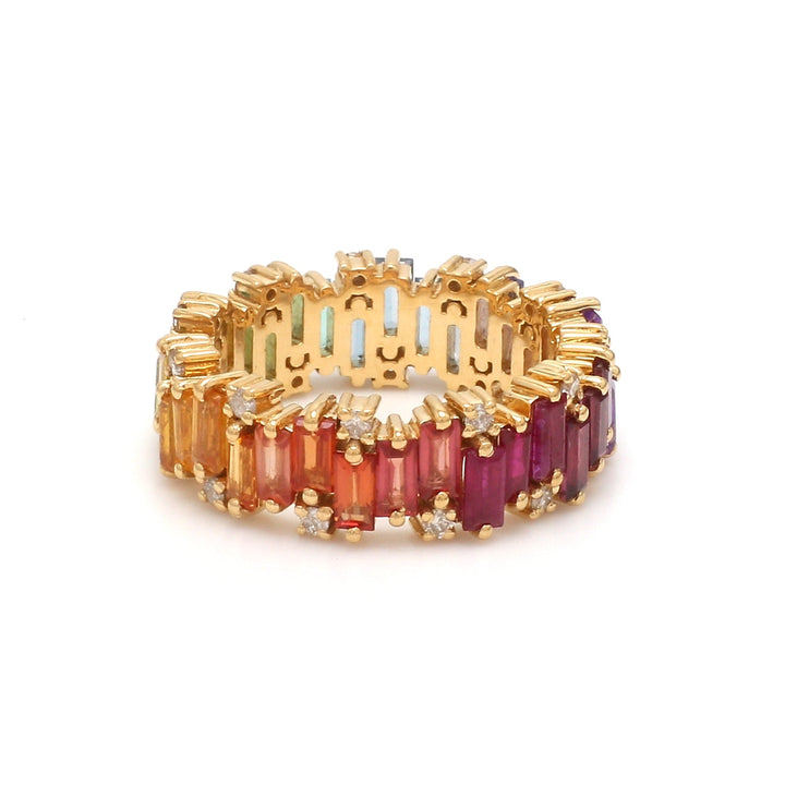 Rainbow Gemstone and Diamond Zig Zag Ring - qivii