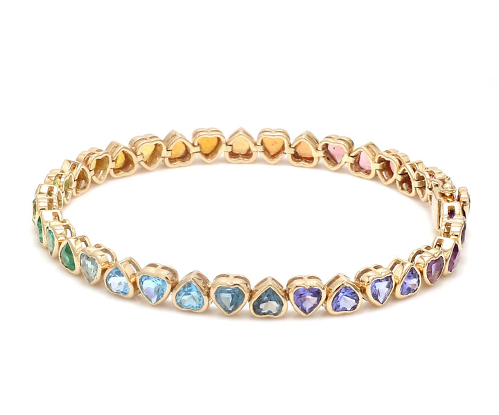 Rainbow Gemstone Heart Bezel Set Bracelet - qivii