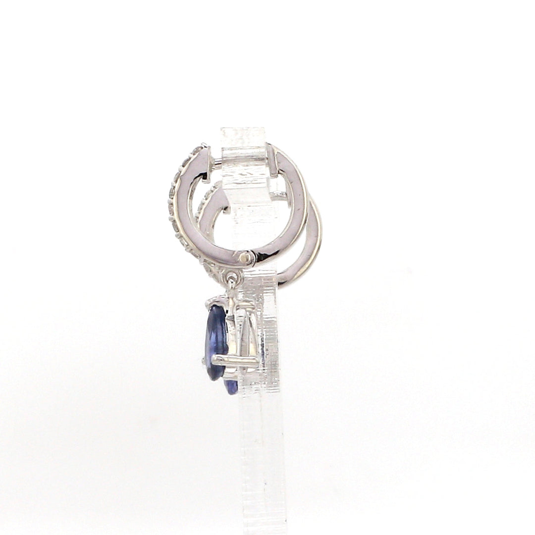 Blue Sapphire Pear Mini Huggies Earrings - qivii