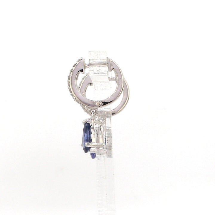 Blue Sapphire Pear Mini Huggies Earrings - qivii