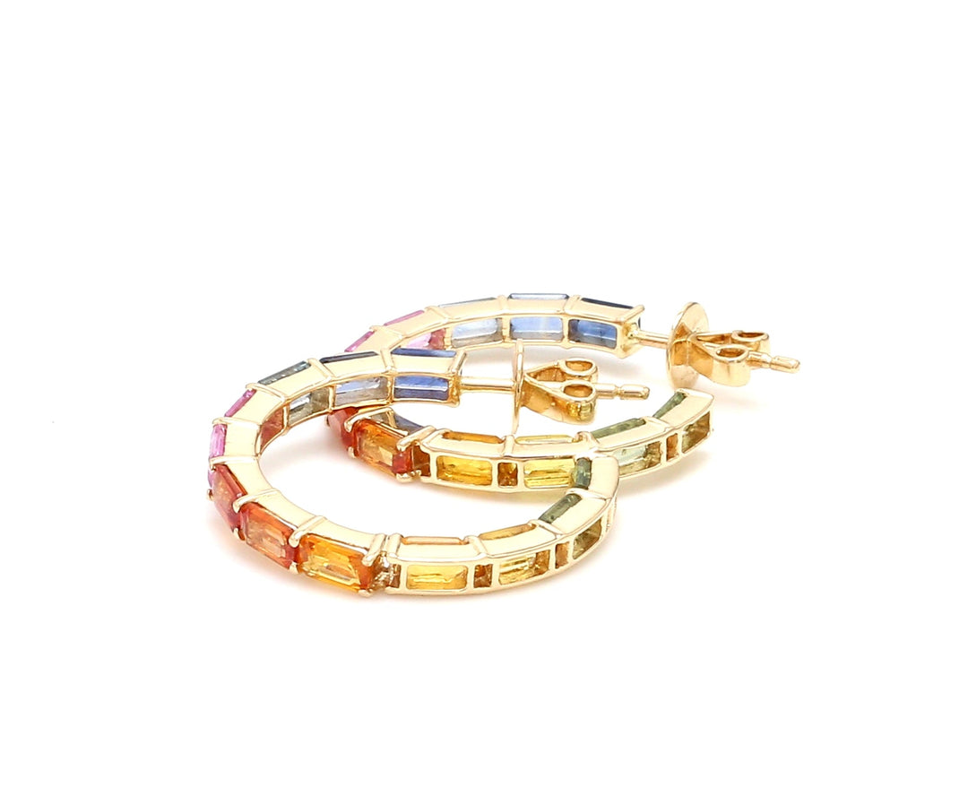 Rainbow Sapphire Thin Octagon Hoops - qivii